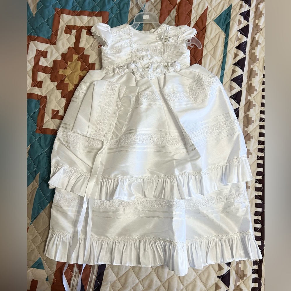 Elegant White Baptism Christening Dress 18/24 2 piece design with beading